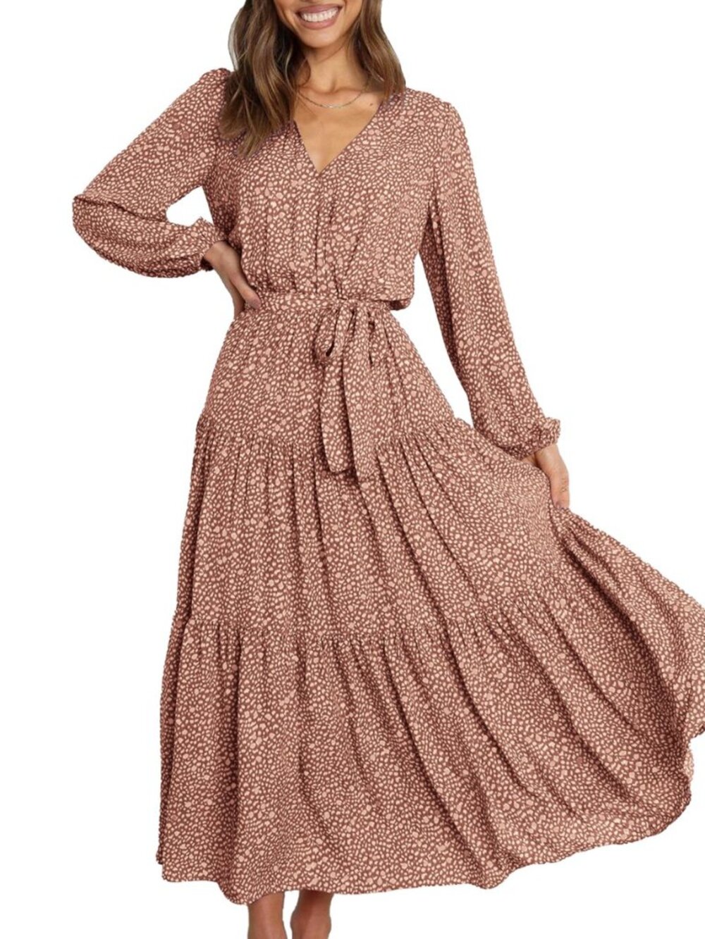 Womens Long Sleeve Boho Floral Wrap Maxi Dress
